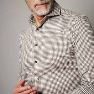 Desoto overhemd Luxury line met pied-de-poule print, Zandkleur