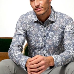 Desoto overhemd bladerenprint Grijs