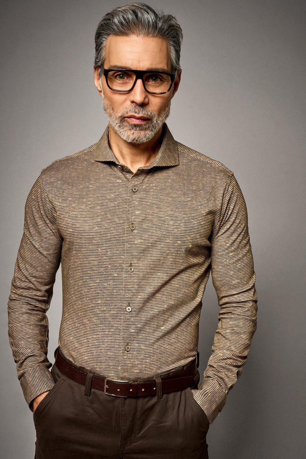 Desoto overhemd Luxury line met motief, Bruin Maat-42.