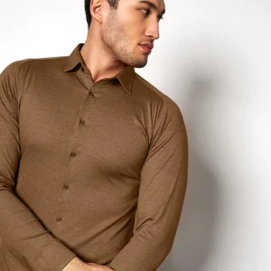 Desoto Heren overhemd lange mouw Bruin