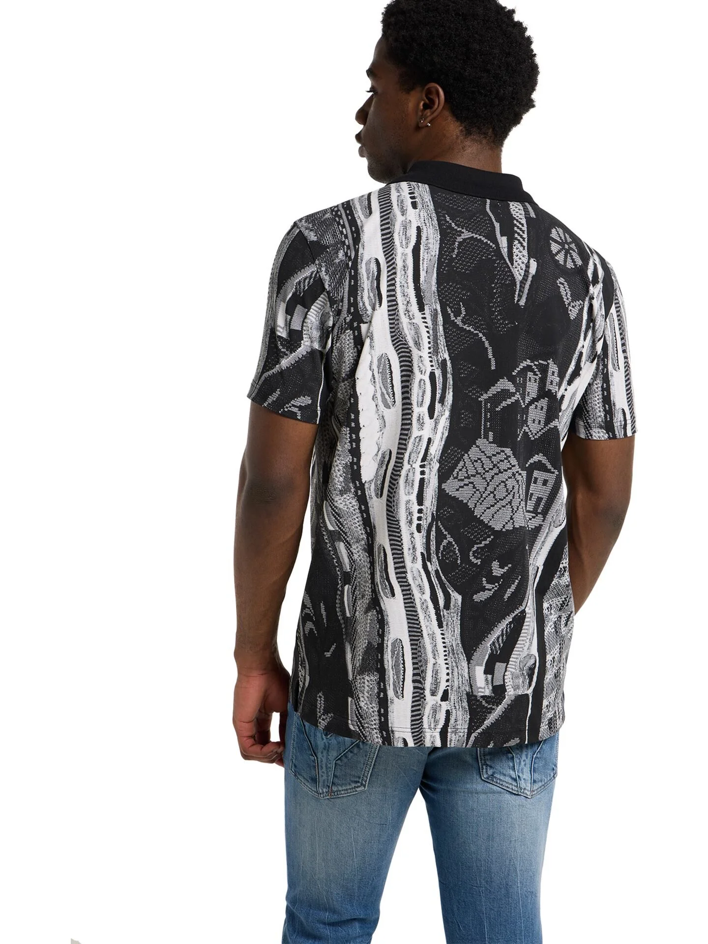 CARLO COLUCCI POLO SHIRT MET GEBREIDEN PRINT ZWART WIT. - Afbeelding 4