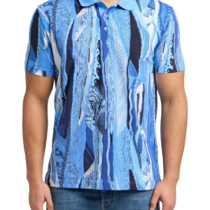 CARLO COLUCCI POLOSHIRT MET GEBREIDE PRINT BLAUW.
