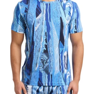 CARLO COLUCCI T-SHIRT MET BREIPRINT BLAUW.