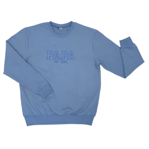 Geborduurde papa Sweater blauw college stijl -  PAPA met jaartal