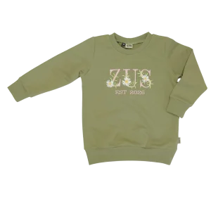Geborduurde Baby en Kids Sweater Groen 'ZUS' met jaartal