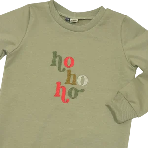 Geborduurde Kersttrui Groen 'HoHoHo' voor Baby, Kids, Papa en Mama