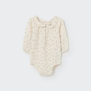 Cozmo - Organic floral gauze newborn romper frosty green