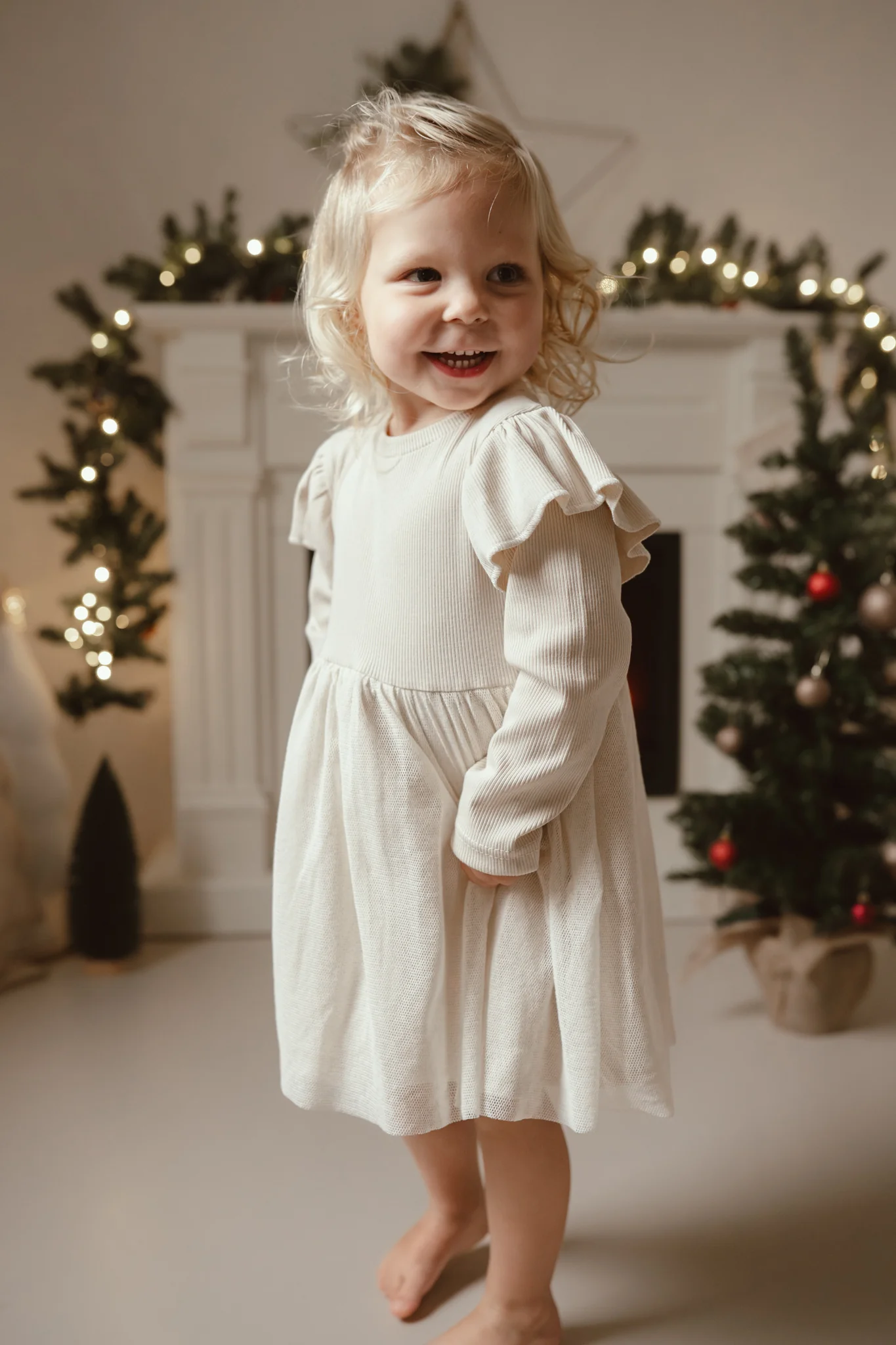 Baby en Kinder Tule Jurk Rib Naturel Beige - Afbeelding 3