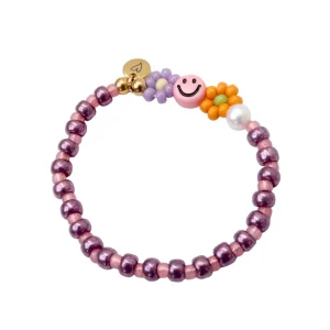 LOVEissue - Bracelet | Daisy Elastic | Smiley, pearl, purple
