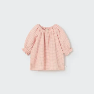 Cozmo - Organic Plaid gauze Baby Top crystal pink
