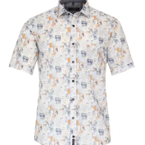 Casa Moda casual overhemd met korte mouwen Oranje Blauw
