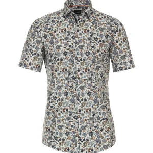 Venti heren overhemd korte mouw met bladeren print Blauw