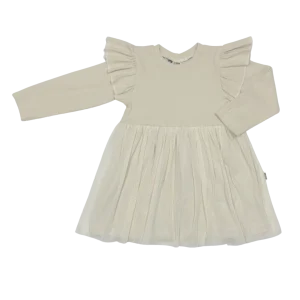 Baby en Kinder Tule Jurk Rib Naturel Beige