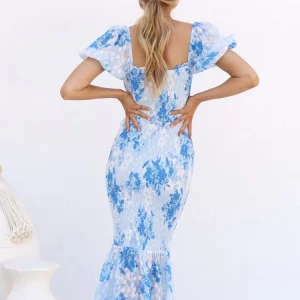 Blauwe Midi Ibiza Jurk met Open Rug