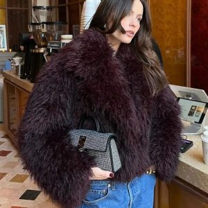Bordeaux Rood Faux Fur Jas
