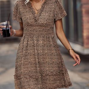 Bruine Luchtige Ibiza Jurk Met Print