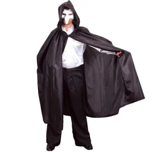 Cape met Capuchon Luxe Zwart Satijn