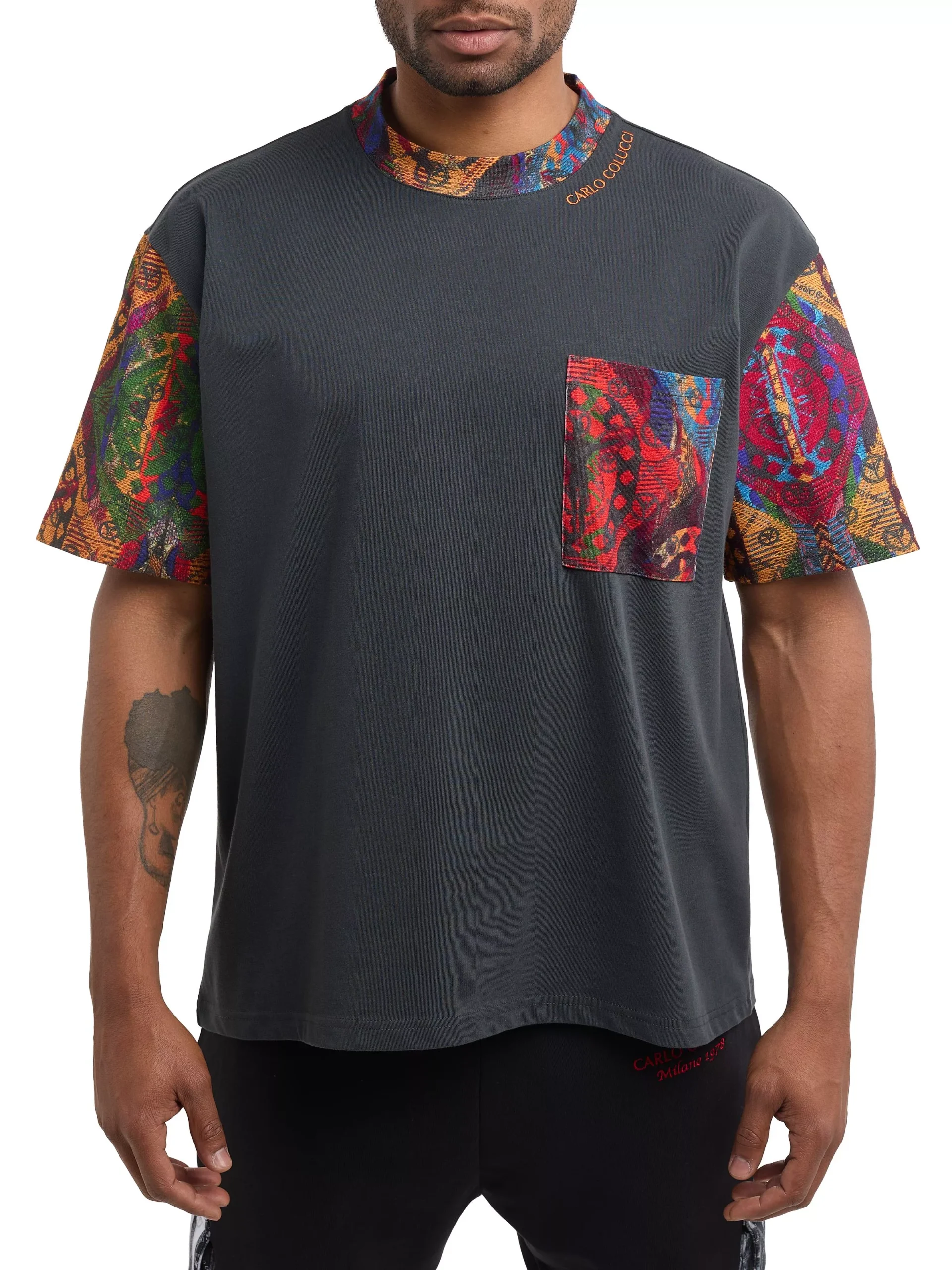 Carlo Colucci oversized t-shirt Antraciet Maat-S