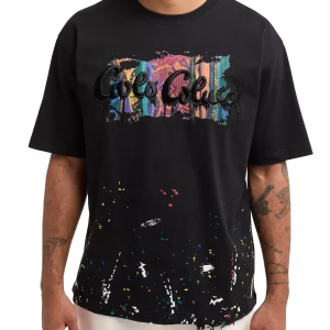 Carlo Colucci t-shirt met verfprint Zwart Oversized Maat-M