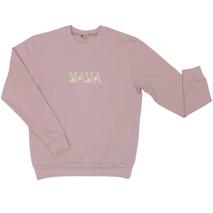 Geborduurde mama Sweater Roze MAMA met Bloemen
