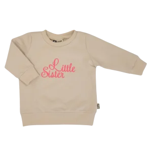 Geborduurde Baby en Kids Sweater Beige Little Sister