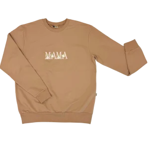 Geborduurde mama Sweater Cacao MAMA met bloemen