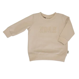 Geborduurde Baby en Kids Sweater Beige Met Naam College