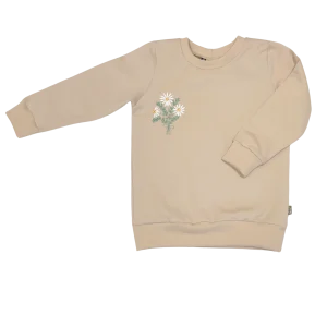 Geborduurde Baby en Kids Sweater Beige Madeliefjes