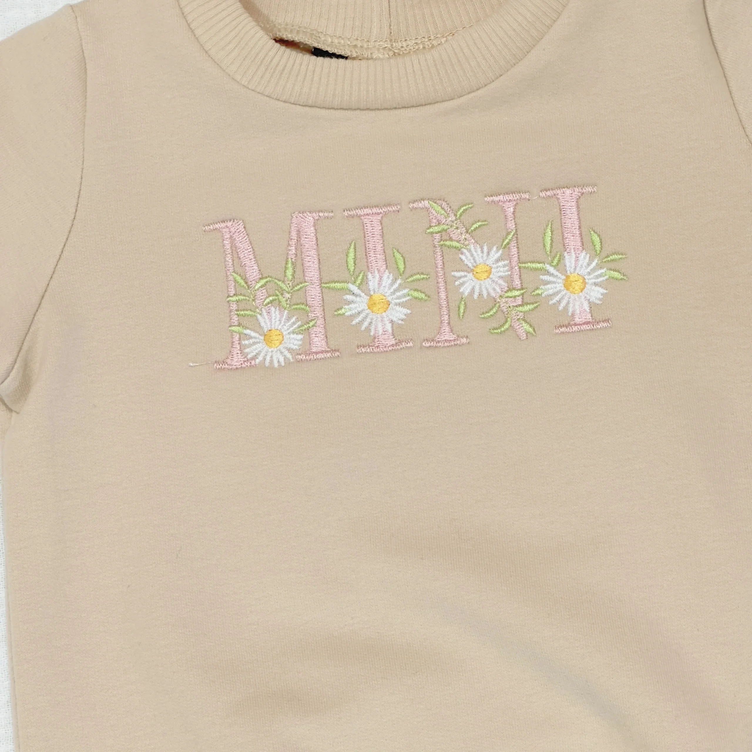 Geborduurde Baby en Kids Sweater Beige MINI Bloemen - Afbeelding 3