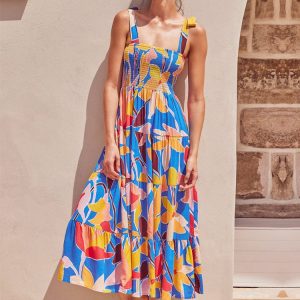 Gekleurde Zomerse Maxi Jurk Met Ibiza Printje