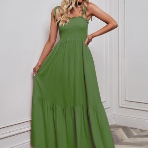 Groene Simpele Maxi Jurk Met Spaghetti Bandjes