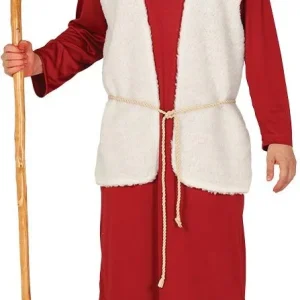Herder Kerststal Kostuum met Schapenvacht Rood | Jozef Kostuum