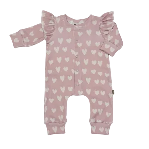 Baby Jumpsuit Rib Hartjes Roze met Ruffles