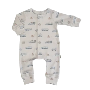 Baby Jumpsuit Rib Trucks Blauw en Beige