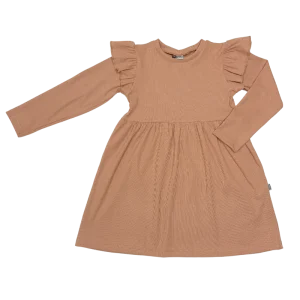 Jurk Rib Camel Ruffles
