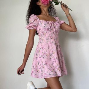 Kort Zomerjurk met Roze Boho Bloemenprint