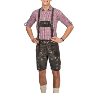 Korte Lederhose Antieklook Antraciet