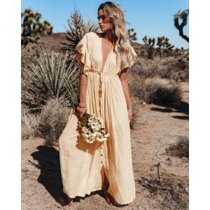 Maxi Crème Kleurige Ibiza Jurk