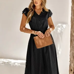 Midi Jurk Ibiza Stijl Met V-hals Zwart