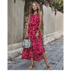 Midi Rood/Roze Boheemse Jurk