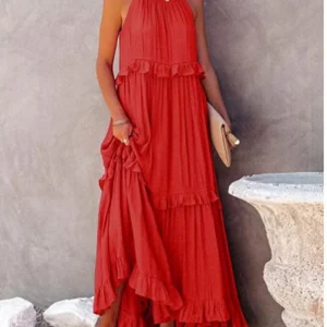 Maxi Rode Ruffle Strandjurk