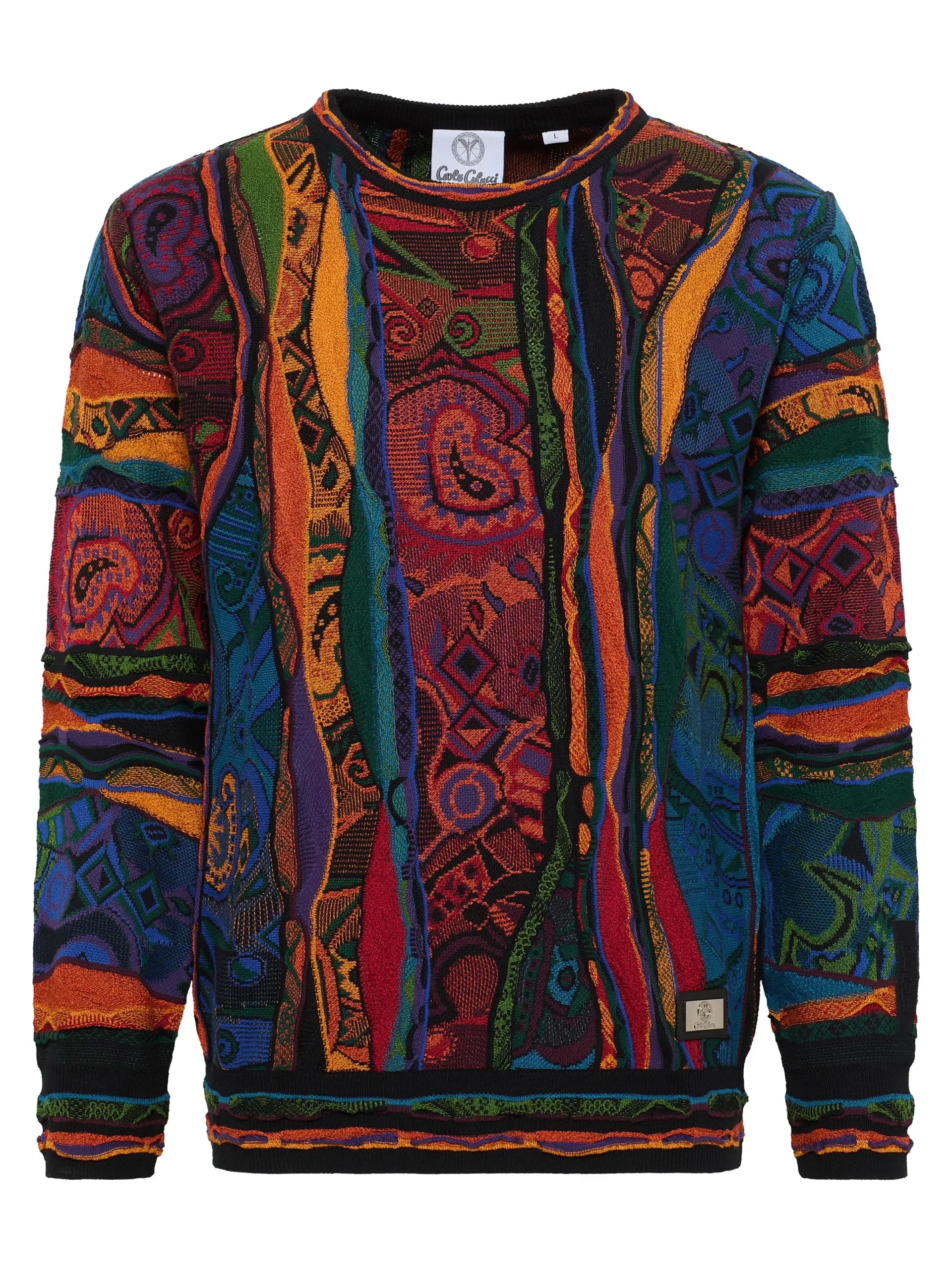 Carlo Colucci trui ronde hals Zwart Rood Maat-XS.