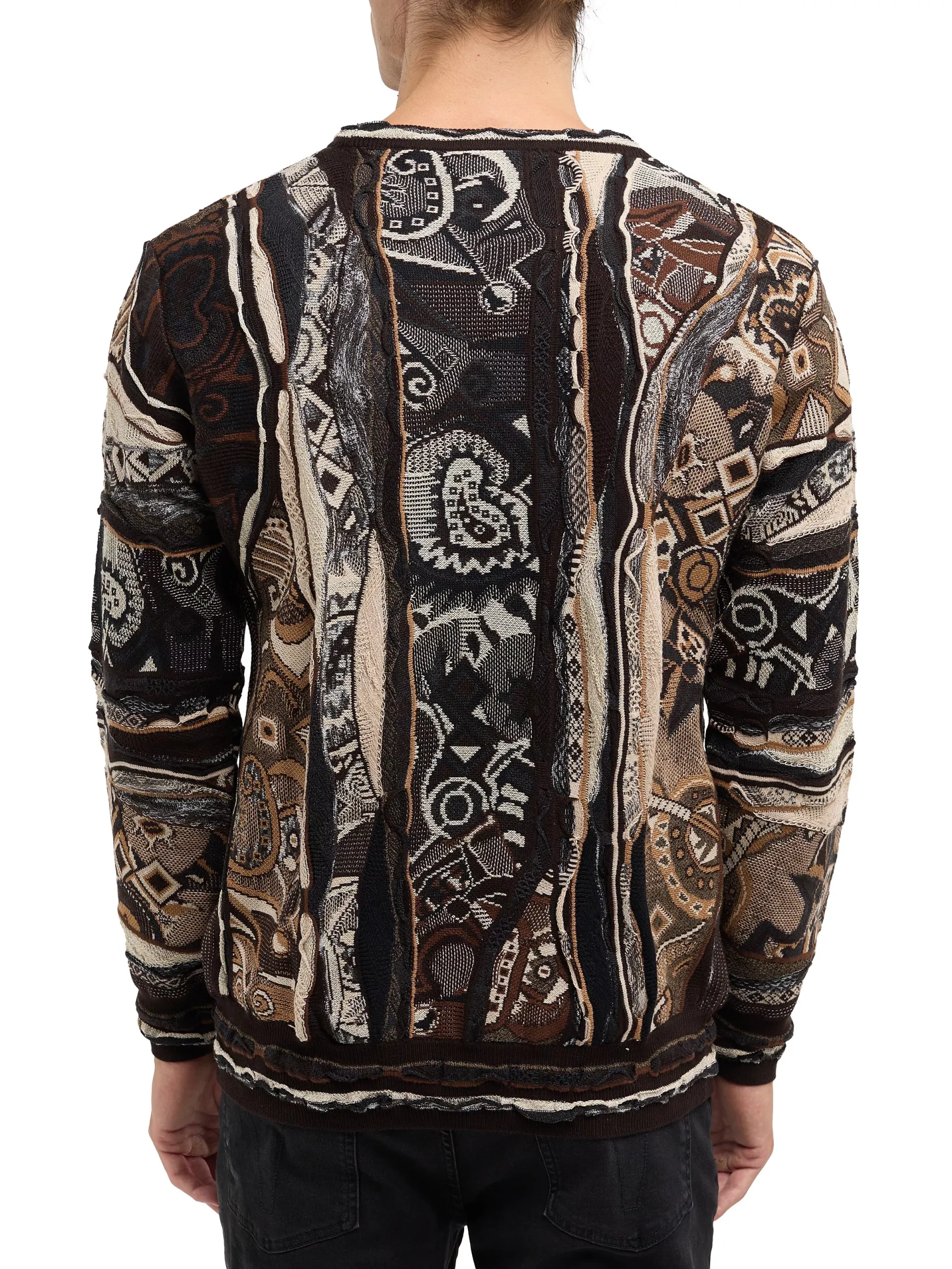 Carlo Colucci trui met ronde hals Bruin Maat-XS - Afbeelding 3