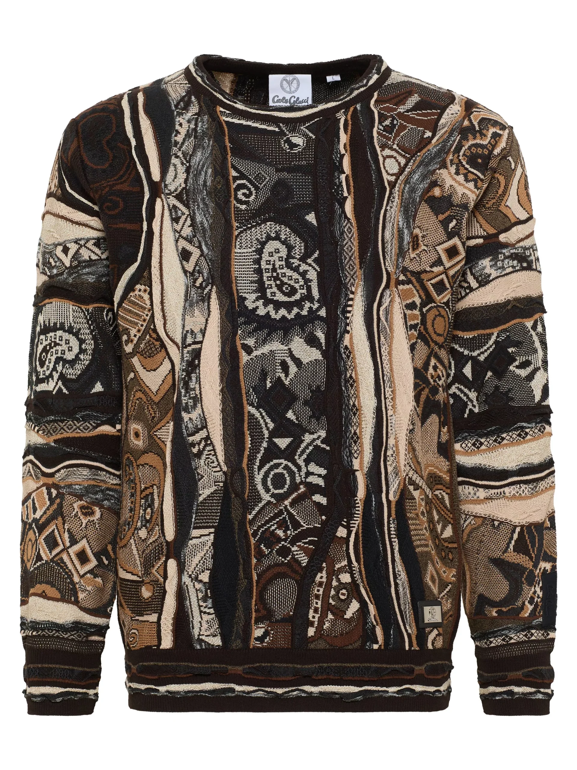 Carlo Colucci trui met ronde hals Bruin Maat-XS - Afbeelding 2