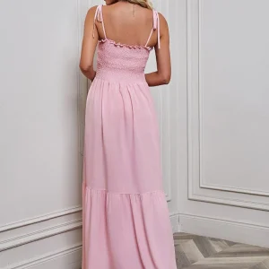 Roze Simpele Maxi Jurk Met Spaghetti Bandjes
