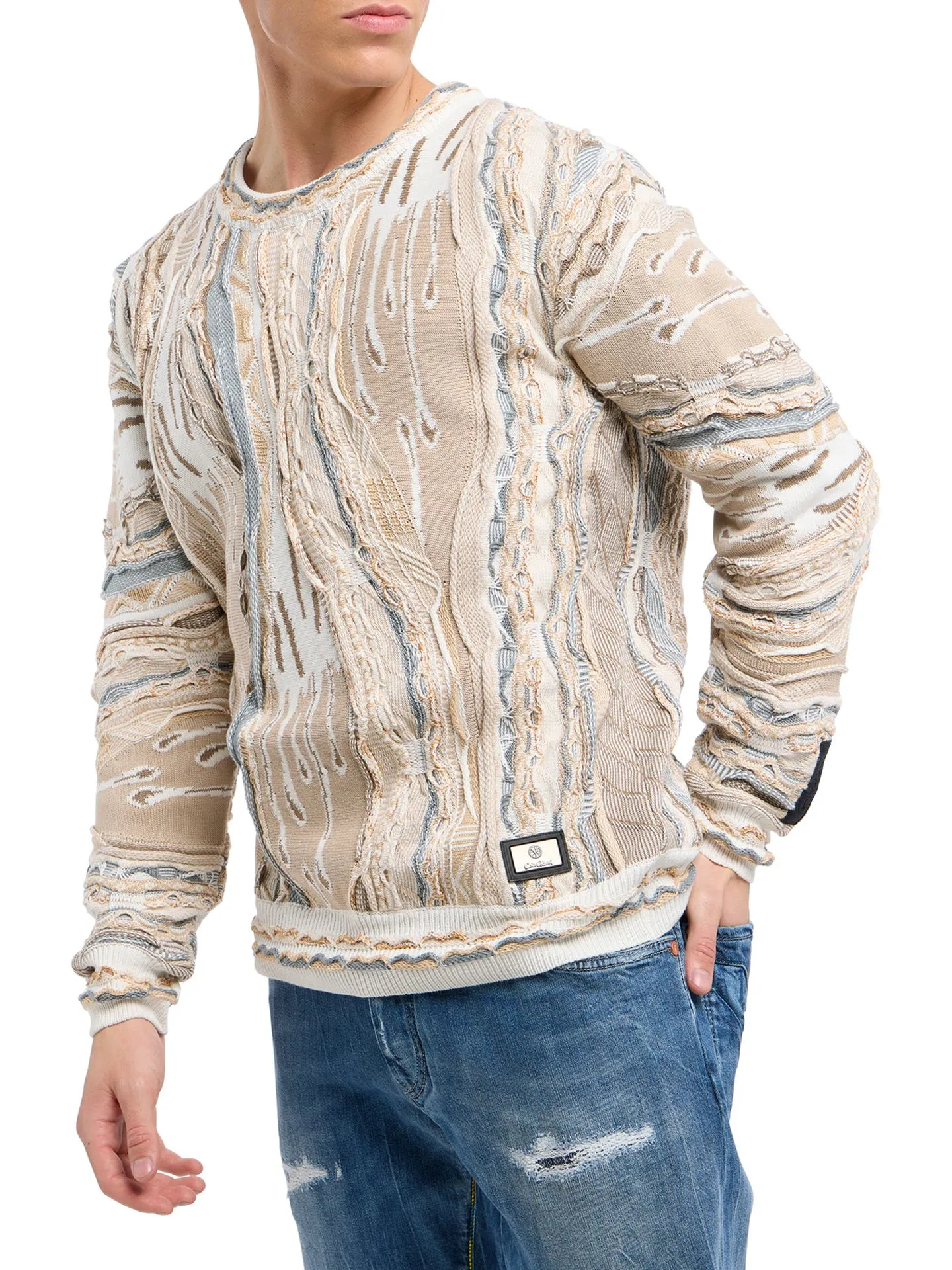 Carlo Colucci gebreide trui met 3D knit - Beige - Afbeelding 2