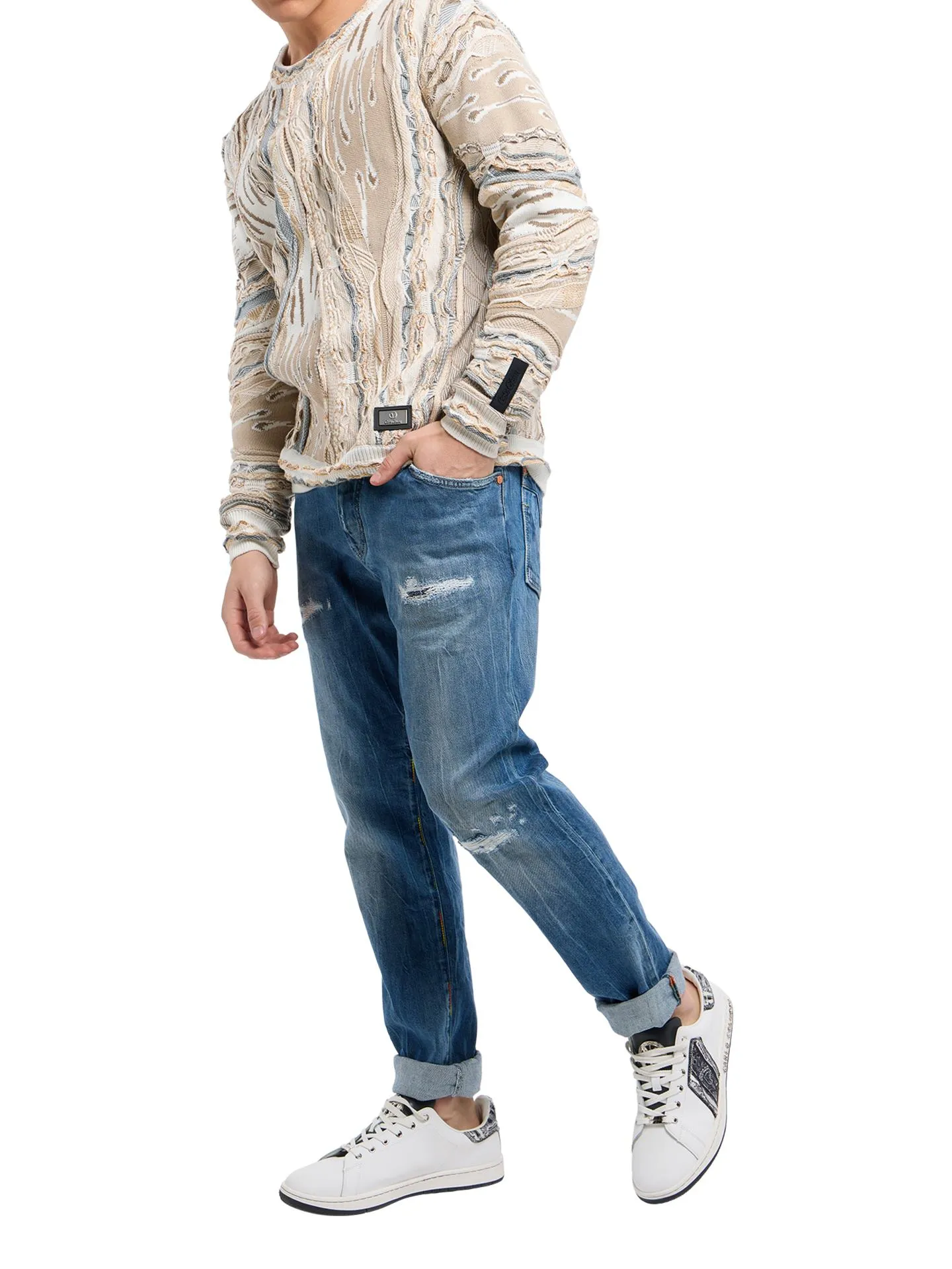 Carlo Colucci gebreide trui met 3D knit - Beige - Afbeelding 4