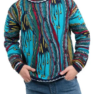 Carlo Colucci gebreide trui met 3D knit- Turquoise kleur