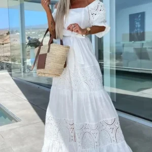 Maxi Witte Kanten Ibiza Hippie Stijl Jurk
