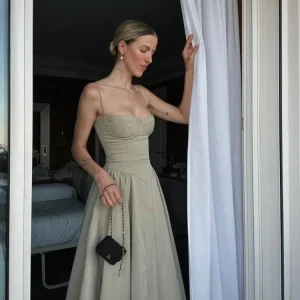 Beige Midi Jurk Met Corset Top